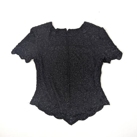 Vintage Cote d' Azur Top Women's Size Medium Black Beaded Silk Evening - Picture 4 of 6